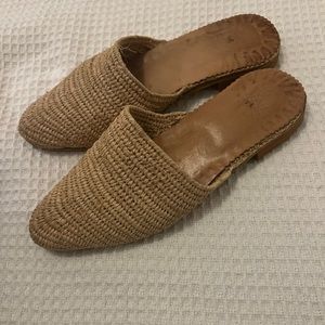 Handmade Tan Raffia Mules from Morocco 38/7